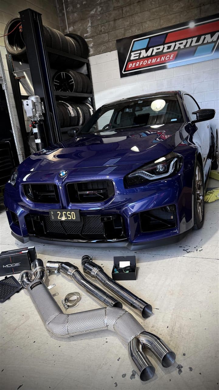 BMW G87 M2 CS with exhaust and undertray guard